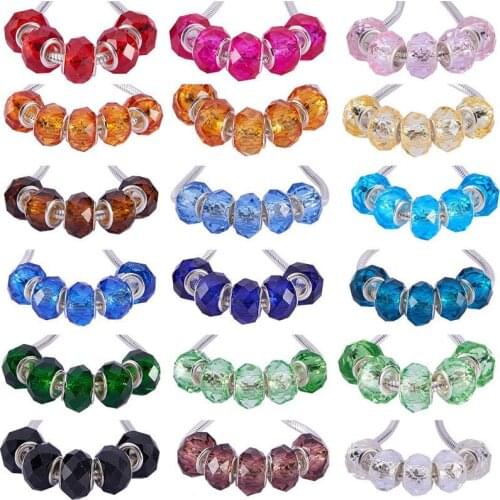 10Pcs Faceted Rondelle Crystal Glass Beads Handmade European Large Hole Beads with Silver Plated Women Bracelet Jewelry Beads
