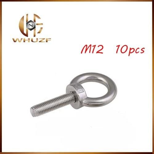 M12*20 304 Stainless Steel Lifting Eye Bolts Round Ring Hook Bolt 10pcs