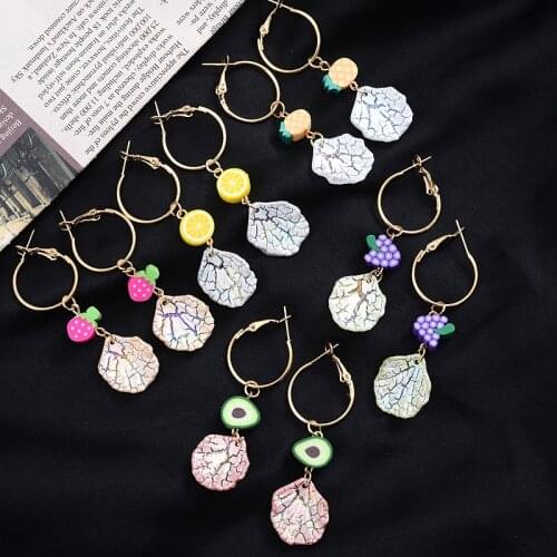 2021 New Women Summer Beach Pearl Earrings Fruit Earring Clay Jewelry Trendy Stainless Steel Circle Drop Dangle Earings