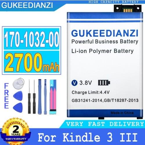 2700mAh GUKEEDIANZI Battery 170-1032-00 For Kindle 3 III Keyboard eReader D00901 Graphite Kindle3 Big Power Bateria