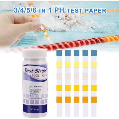 50 Pcs Water Quality 3/4/5/6-In-1 Swimming Pool Test Paper Residual Chlorine PH Value Alkalinity Hardness Test Strip Pool Access