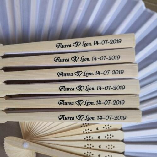 60pcs Personalized Silk Fan Wedding Favor Fan Customized Name and Date in Gift Box Print Hand Fold Fan in Organza Gift Bag