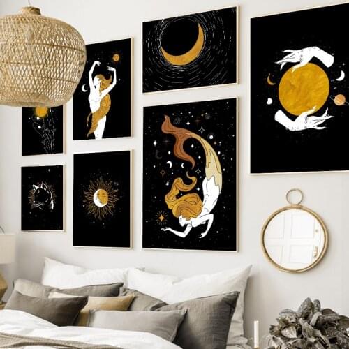 Abstract Hand Hourglass Sun Moon Face Naked Girl Nordic Posters And Prints Art Canvas Painting Wall Pictures Living Room Decor