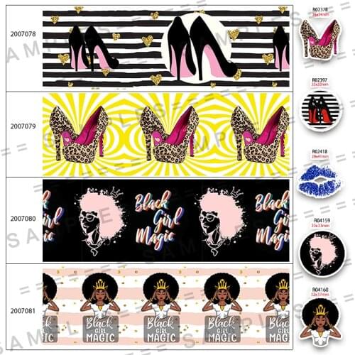 30pcs/lot Resins High Heels Fashion Pattern Printed 5 Yards 25mm/38mm/50mm/75mm Grosgrain/Satin Ribbon DIY Crafts 200707 200708