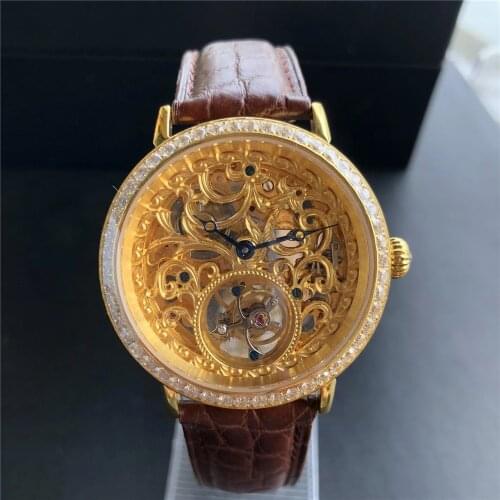 2020 Super Skeleton Diamond Tourbillon Watch Men ST8000K Seagull Movement Luxury Mens Turbillon Watches Alligator Leather Band