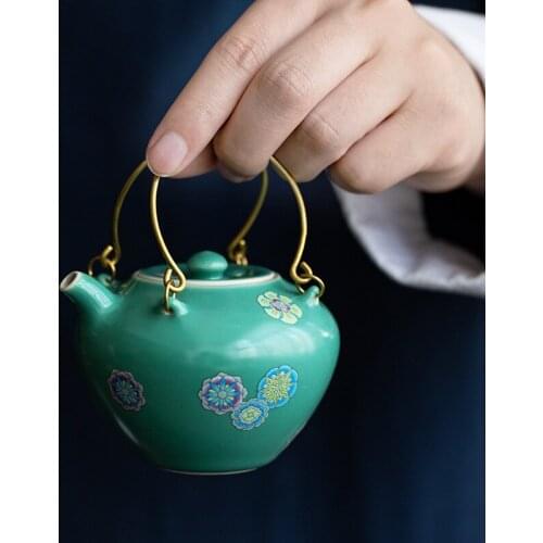 Sanwei Tea Products Spearmint Four-in-One Loop-Handled Teapot Japanese Little Teapot Single Teapot Ceramic Gongfu Tea Kettle