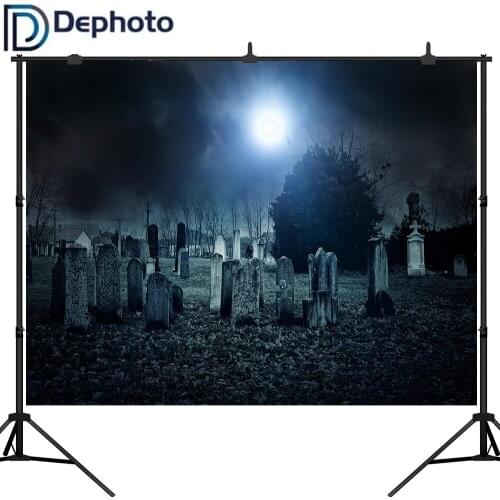 Dephoto Creepy Cemetery Background Moonlight Scary Gravestone Halloween Party Photography Backdrops Photo Studio Props