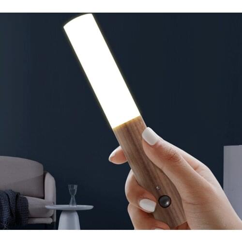 Wooden Stick Light Smart Sensor LED Lamp Infrared Photosensitive Sensor Wall Lamp Wireless USB Rechargeable Night Light 2 in 1