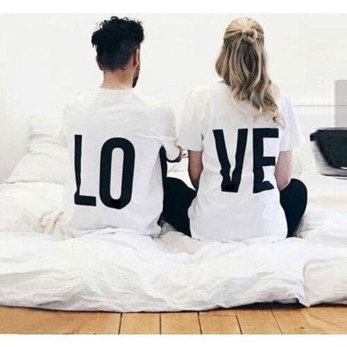 Valentine Couple T Shirt Funny LO VE Letter Print Cotton Clothes 2018 Summer Lovers T Shirts Clothes Women & Men O Neck Top Tees