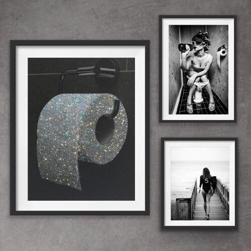 Canvas Painting Poster Modern Toilet Sexy Woman Prints Black White Fashion Wall Art Picture Bar Girl Bathroom Home Decor