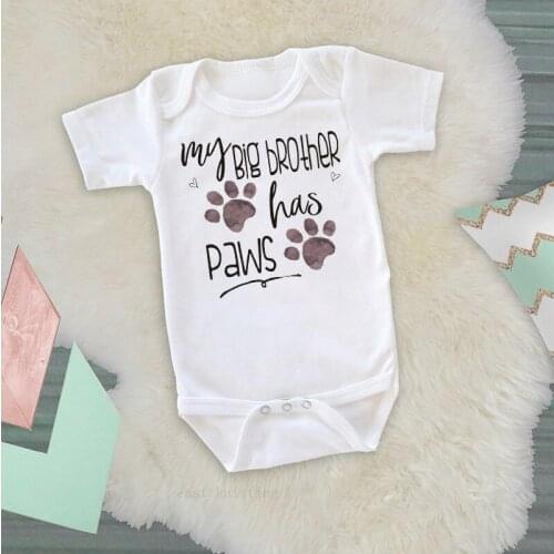 DERMSPE Summer Newborn Baby Boys Girls Cotton Short Sleeve Letter Cute My Big Brother Has Paws Romper Jumpsuit Baby Clothes