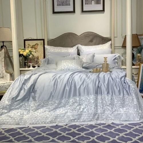 Luxury Grey Embroidered 100S Egyptian cotton Royal Bedding sets Queen King Princess Duvet Bed sheet set Pillowcases 4pcs