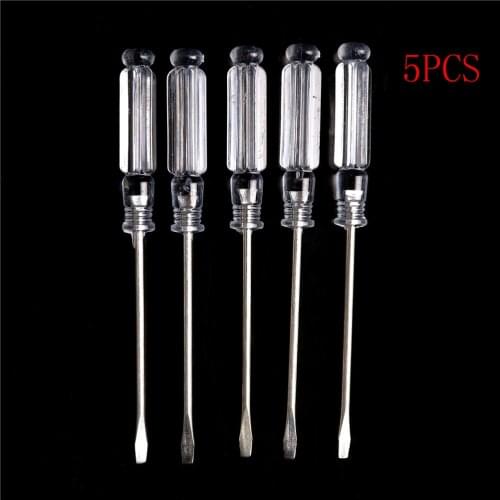 5pcs/lot Mini Small Magnetic Precision Clear Screwdriver Nonslip Handle Flat Head Slotted Screwdriver Home Repair Tool