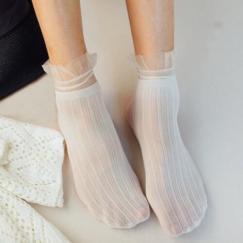 Women Lace Tulle Socks 2021 Spring Summer New Fashion Girl Soft Breathable Korean Japanese Style Solid Color Princess Ankle Sock