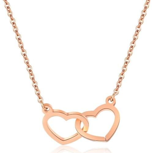 New Fashion simple Double heart Pendants & Necklaces For Women Stainless Steel Rose Gold Color Girls Jewelry Gift