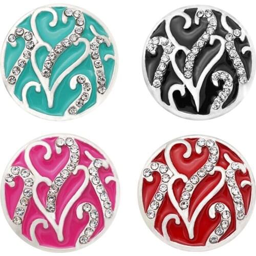 New KZ2075 Beauty Charming Colorful Rhinestone Hearts 18mm snap buttons fit DIY snap bracelet wholesale Gift 6colors