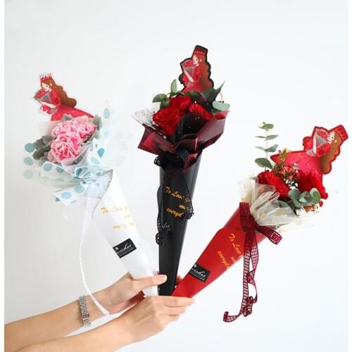 Queen Rose Single Flower Bag Bouquet Wrapping Paper Plastic Opp Bag Floral Packaging Materials Accessory