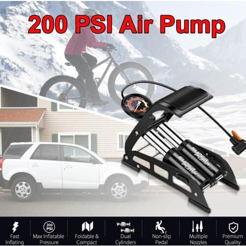 Single-Cylinder/Dual-Cylinder Foot Pump Portable Floor Bike Pump With Accurate Pressure Gauge And Smart Valve 200PSI Air Pump