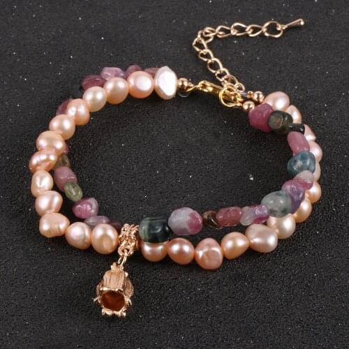 Freshwater Pearls Natural Tourmaline Stone Bead Bracelet For Women Girls Korean Female Flower Charm Bracelets Fashion Jewelry