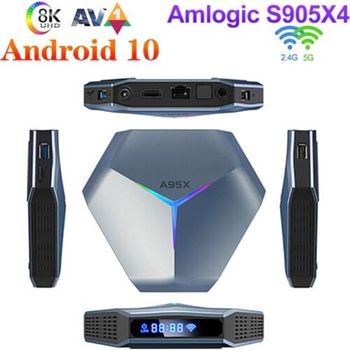 2021 A95X F4 Amlogic S905X4 Android 10 8K RGB Light Smart TV Box 4GB 32GB Plex Media Support Youtube Set Top Box 4GB 32GB