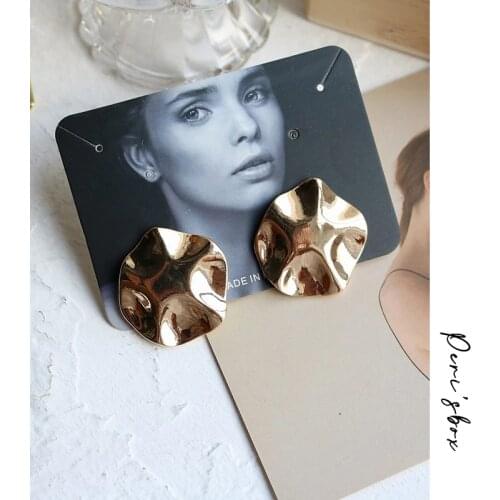 PerisBox Simple Double Hammered Coin Disc Stud Earrings for Women Minimalist Big Earrings Geometrical Metal Brass Earrings