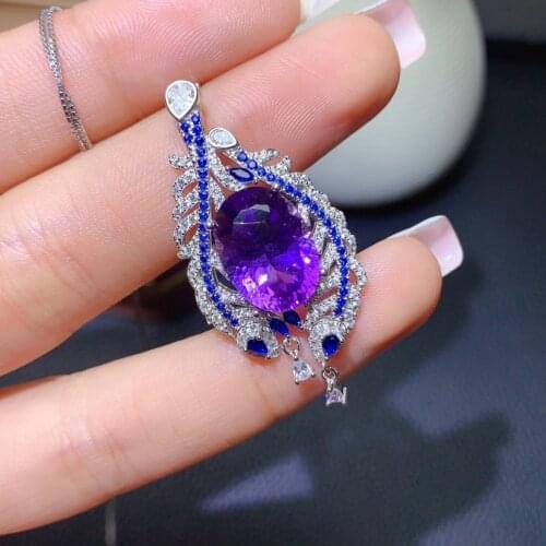 QTT Hot Sale Water Drop Natural Amethyst Pendants Sterling 925 Silver Fine Jewelry Necklace Women Wedding Engagement Party Gift