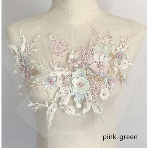 Multi color beads embroidery flower lace appliques for wedding dress embroidered floral patches for clothes big parches