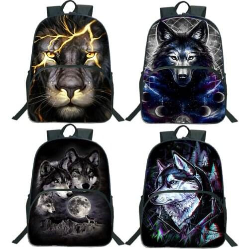 Teenager Animal Lion Wolf Backpack Children 3d Prints School Bag Boys Girls Book Bags Travelling Knapsack Children Daily Backbag