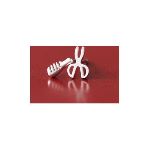 Real 925 Sterling Silver Jewelry For Women Cute Asymmetric scissors comb Earring Stud Small Stud Earring For Girls Wholesale