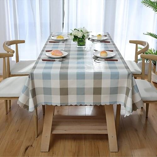 Blue Plaid Printed Tablecloth Plastic PVC Waterproof Oilproof Fabric Table Cloth Coffee Table for Living Room Kitchen Cover Mat
