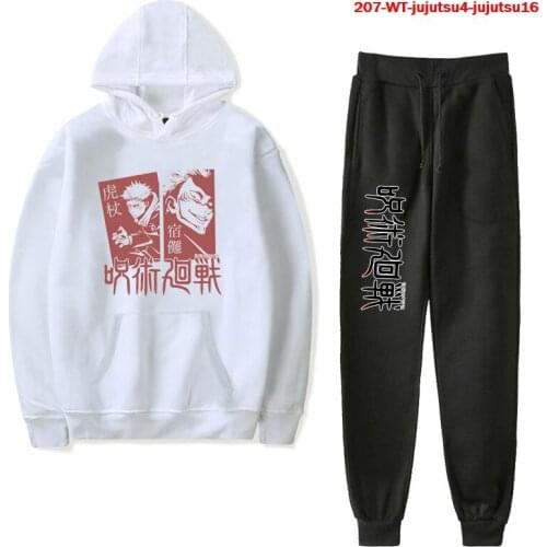 Funny Anime Jujutsu Kaisen Hoodie Oversized 2 Pieces Set Japanese Clothes Unisex Tracksuit Long Sleeve Mens Hoodies+Sweatpants
