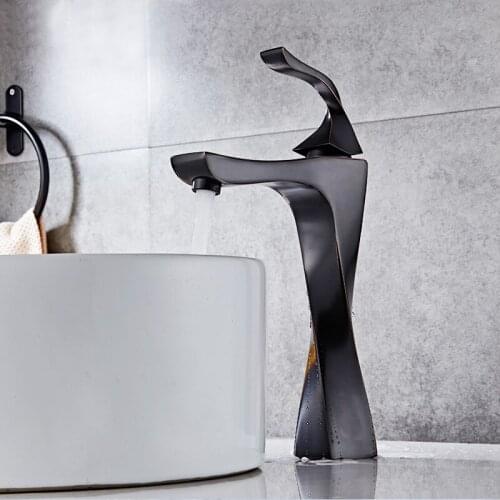 Basin Faucet Black and Chrome Bathroom Sink Faucet Single Handle Basin Taps Deck Wash Hot Cold Mixer Tap