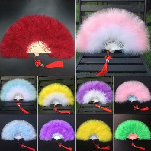 Folding Soft Fluffy Hand Held Fan Chinese Style Soft Colorful Feather Fan Dance Wedding Ladies Fancy Dress Performance DIY Decor