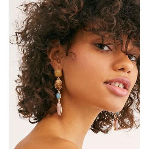 PPG&PGG Vintage Dangle Natural Marble Stones Earrings For Women Antique Geometric Pendant Ear Jewelry Wholesale