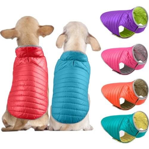 Waterproof Reversible Dog Clothes for Large Dogs Winter Warm Pet Costume French Bulldog Down Jacket with Reflective Strip