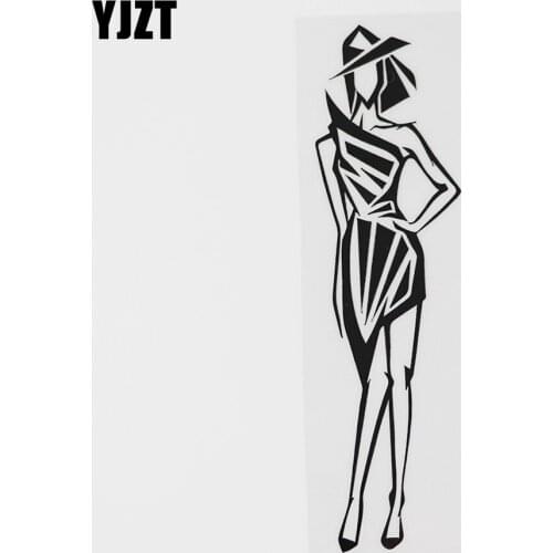 YJZT 4.3CMX15.6CM Fashion Model Sexy Girl Slim Figure Vinyl Car Sticker Black/Silver 8A-0461