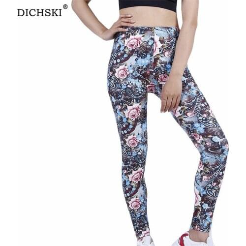 DICHSKI Fitness Yoga Pants Womens High Waist Leggings Push Up Elastic Coffee Flowers Sport Printed Pattern Ankle-Length Bottom