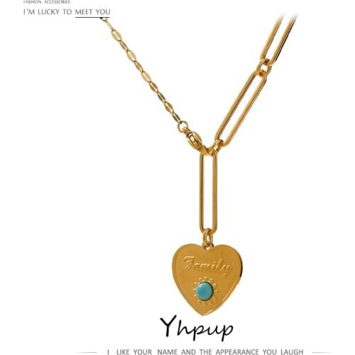Yhpup Cute Heart Chain Pendant Necklace Women Stainless Steel Metal Accessories Romantic Fashion Collar Necklace Jewelry Gift