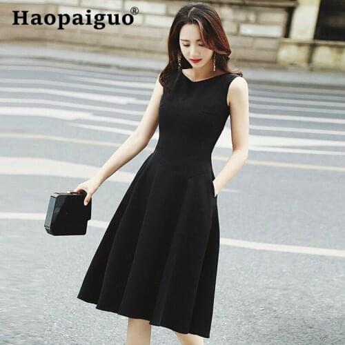 Plus Size Sleeveless Big Swing Causal Elegant Dress Women Black OL Work Office Dress Women Solid Korean Dress Women Ropa Mujer