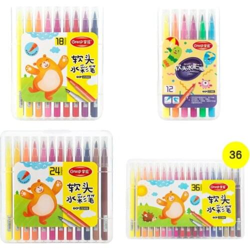 1 Set Soft Head Watercolor Pen 12/18/24/36 Colors Children Kindergarten Washable Paintbrush Set Hand-painted Color Brush