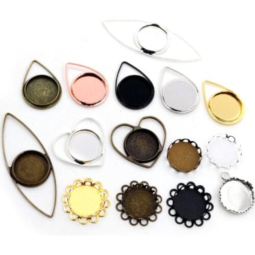 20pcs/lot 12mm Inner Size Silver Plated and Bronze Plated Material Simple Style Cabochon Base Cameo Setting Charms Pendant Tray