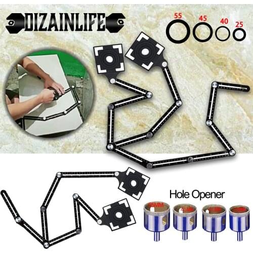 4/6/8/12 Fold Tile Hole Locator Angled Measuring Ruler Tool Masonry Glass Fixed Angle Measuring Ruler Universal Angular Template
