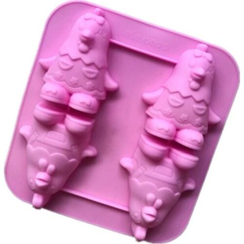 4-cavity rooster and hen silicone handmade soap mold Biscuit, cake, jelly, candy, chocolate mold DIY baking tools