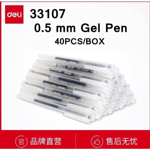 40PCS/BOX Deli 33107 Gel pens 0.5mm black Gel pens student office finances pens full box wholesale