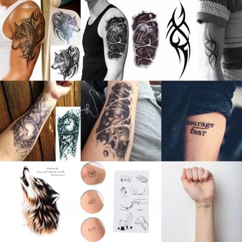 2019 Hot Black Men Arm Leg Fake Tatoo Paper Temporary Tattoo Body Art Tattoos 3D Waterproof Temporary Tattoos Sticker Art