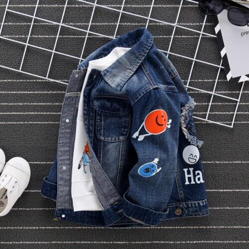 Cartoon Smile Print Boys Denim Jacket Baby Girls Spring Fall Jean Coat Cowboy Childrens Clothes baby girl jacket