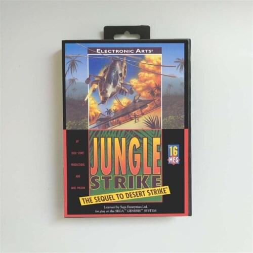 Jungle Strike - USA Cover With Retail Box 16 Bit MD Game Card for Sega Megadrive Genesis Video Game Console