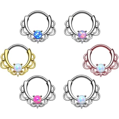 Titanium Alloy Nose Piercing Rings And Studs Opal Boho Nase Cuff Pircing Rings Anti-Allergy Nariz Septum Woman Body Jewelry