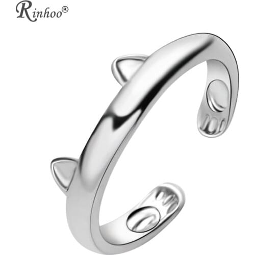 RINHOO Silver Color Cat Ear Ring Design Cute Fashion Jewelry Cat Ring For Women and Girl Wedding Lover Gifts Adjustable Charms
