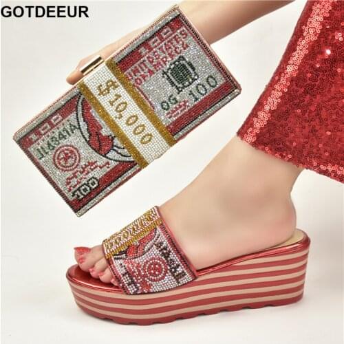 Italian Shoe and Bag Set for Party In Women Pumps Women Shoes and Bag Set Decorated with Rhinestone Plus Size Shoes Women Heel
